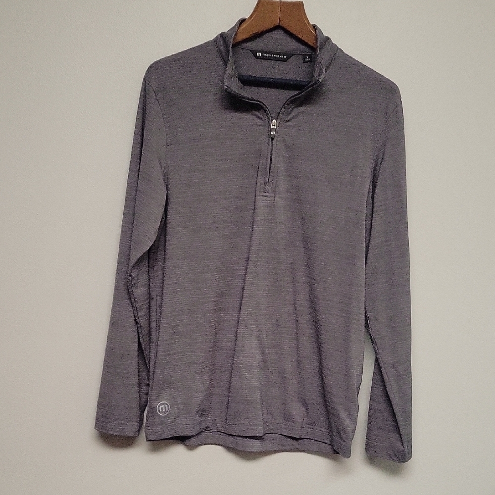 Travis Mathew Quarter Zip, Gray With Mini White Stripe